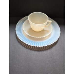 MacBeth Evans Petalware Monax Opalescent White Teacup Saucer & 9” Plate Set